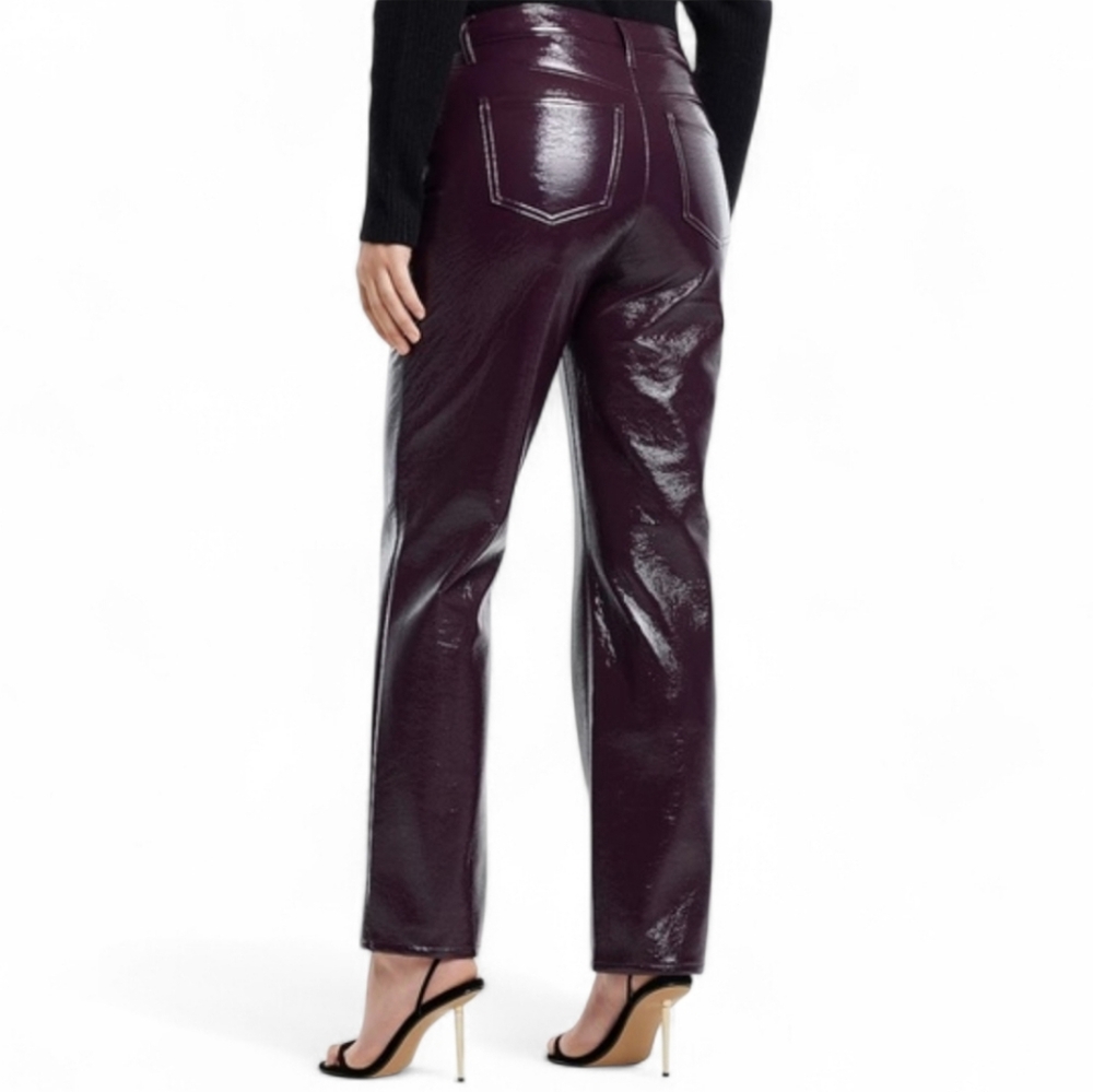Express Modern Straight Super High Rise Burgandy Patent Jeans, Size 10 - Picture 2 of 15